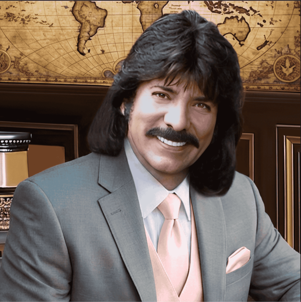Statesman and humanitarian Shawn Rae smiling in front of a world map