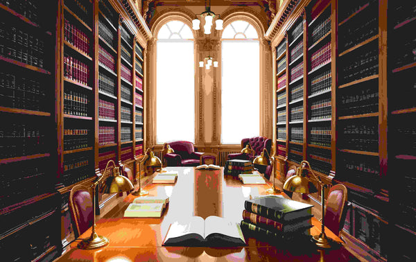 Shawn Rae intellectual research library with classic wooden bookshelve