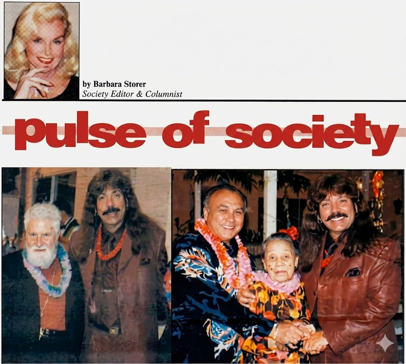 Society column clipping showing Shawn Rae with guests at a cultural event