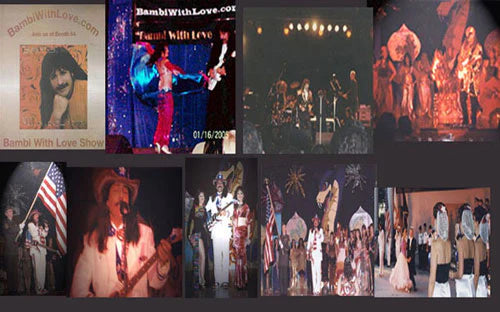 A photo collage of Shawn Rae's live stage performances for the Bambi With Love Show